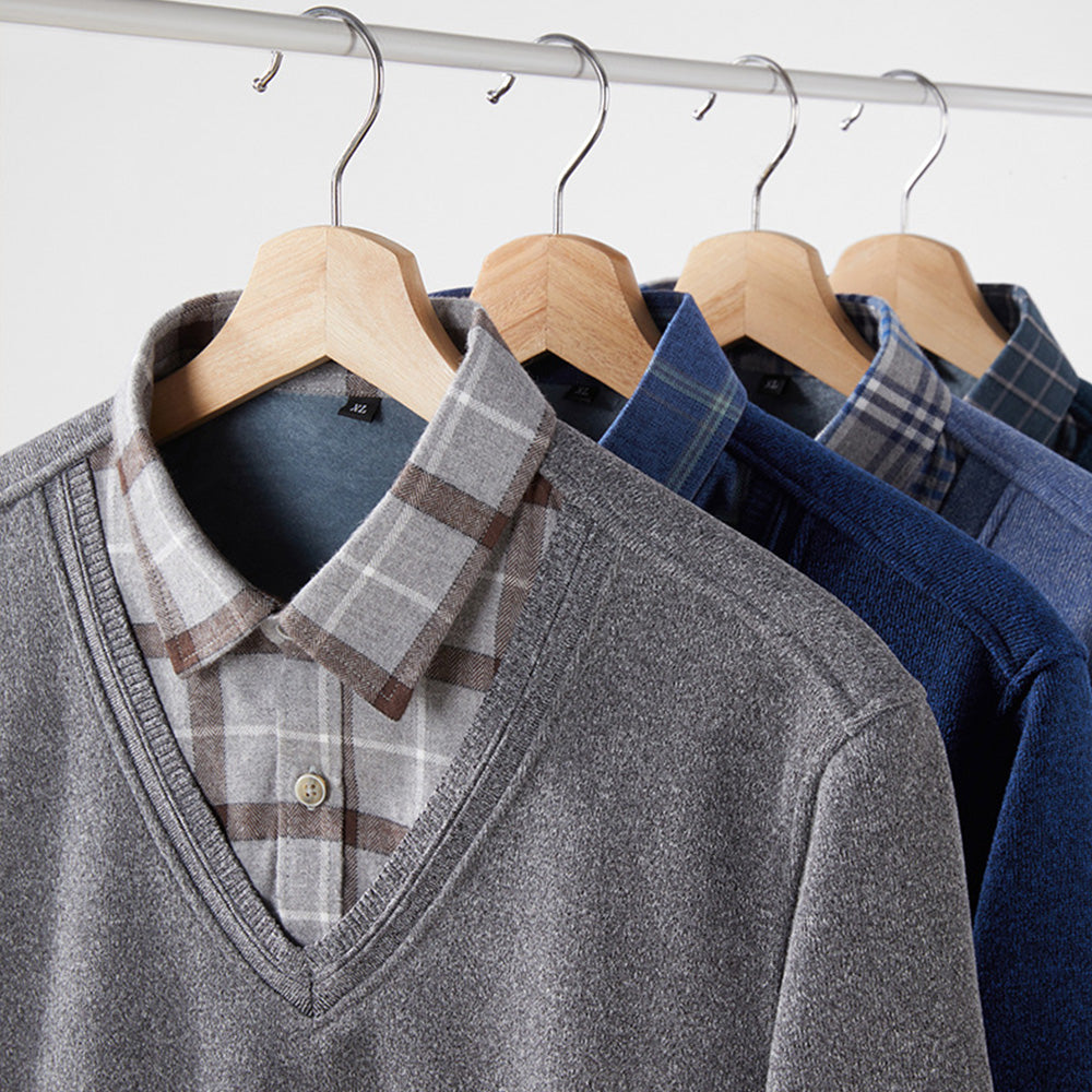 Macymars™ Men's Knitted Fake Two-Piece Bottoming Shirt Sweater