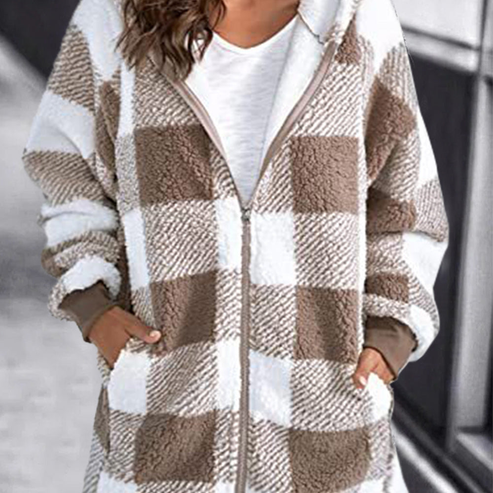 Macymars™ Women's Hoodie Plaid Loose Overcoat