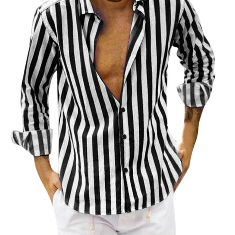 Macymars™ Mens Fashion Striped Button Down Print Lapel Shirt