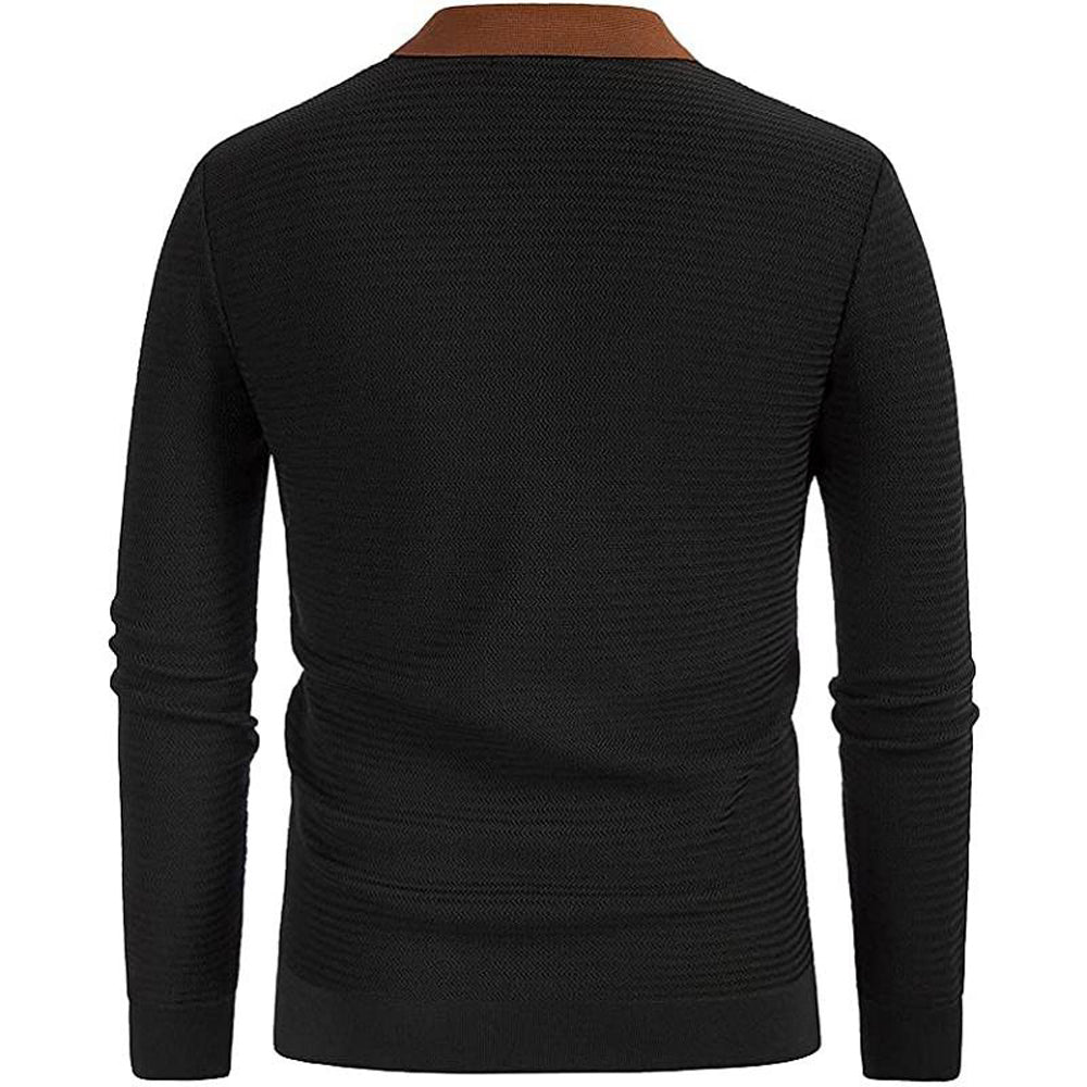 Macymars™ Men's Long Sleeve Black Knit Striped Business Cardigan