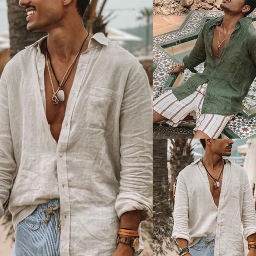 Macymars™ Men's Cotton Linen Loose Lapel Long Sleeve Shirt