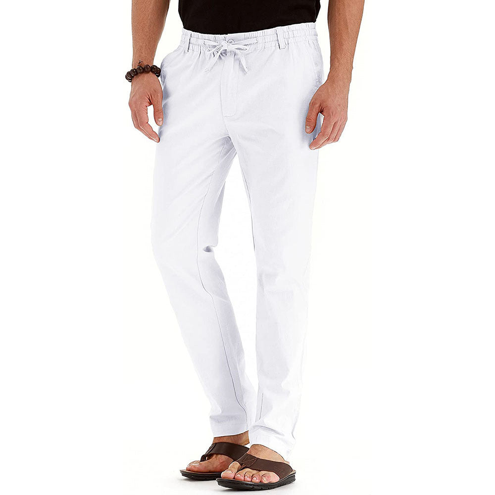 Macymars™ Men's Trousers Elastic Waist Cotton Linen Lace-Up Casual Pants