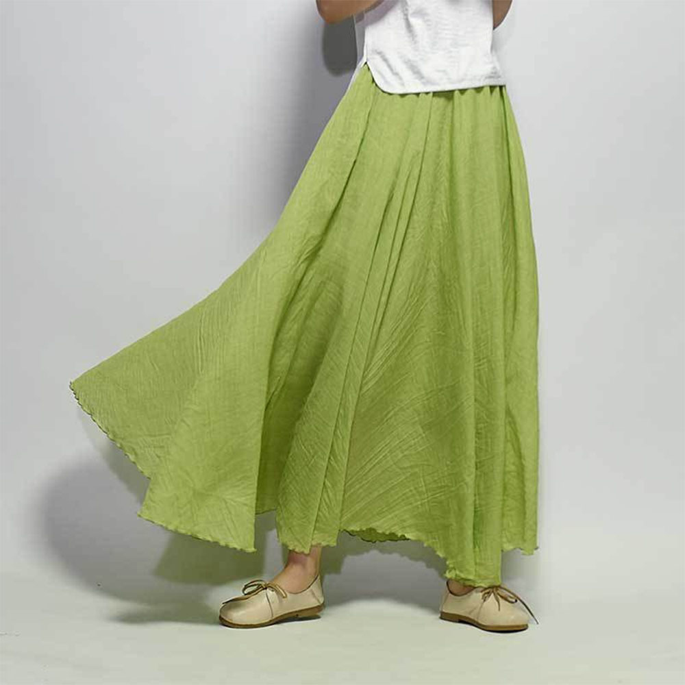 Macymars™ Literary Large Size Cotton And Linen Elastic Waist Half Body A-line Large Swing Skirt