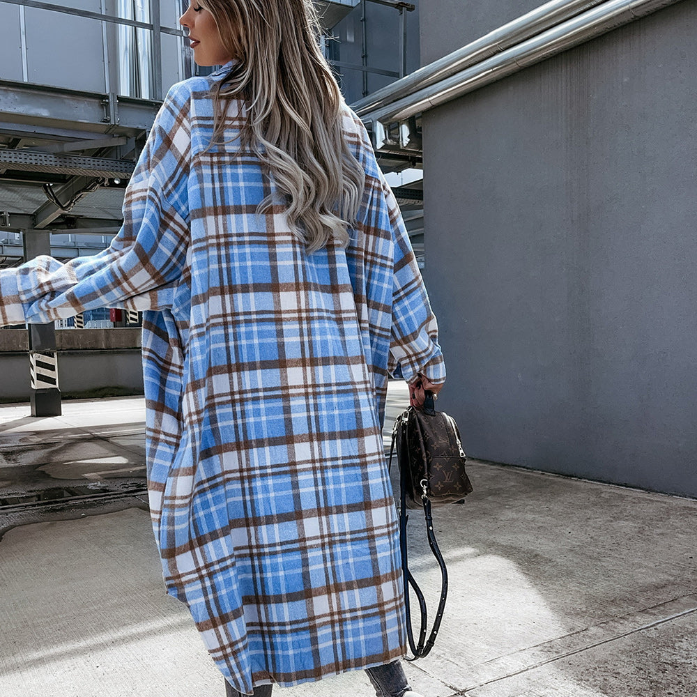 Macymars™ Women's Fashion Long Plaid Shirt Jacket