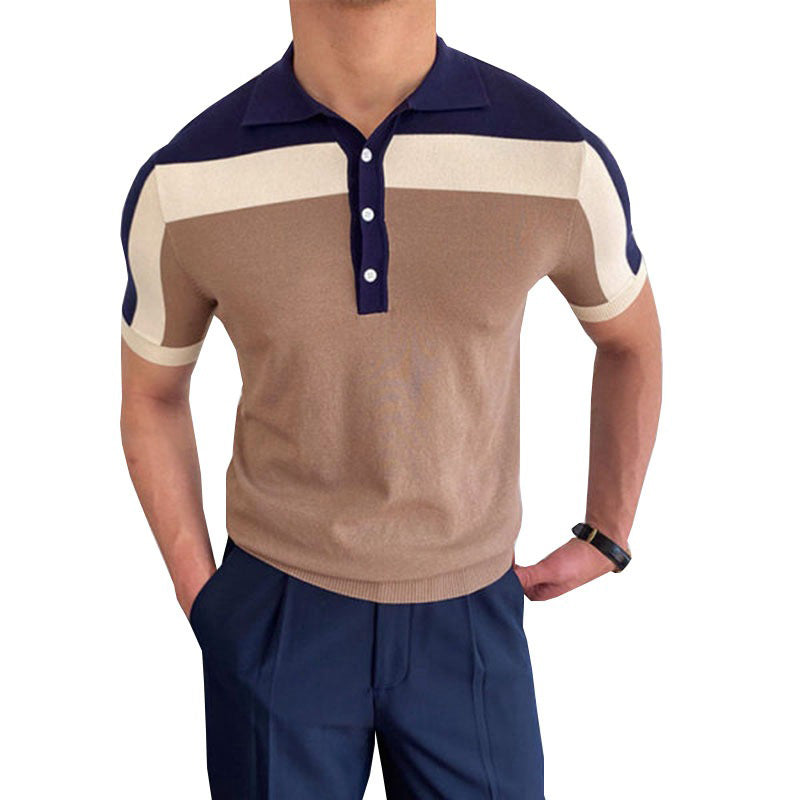 Macymars™ Casual Business Khaki Patchwork Men's Bowling Shirt