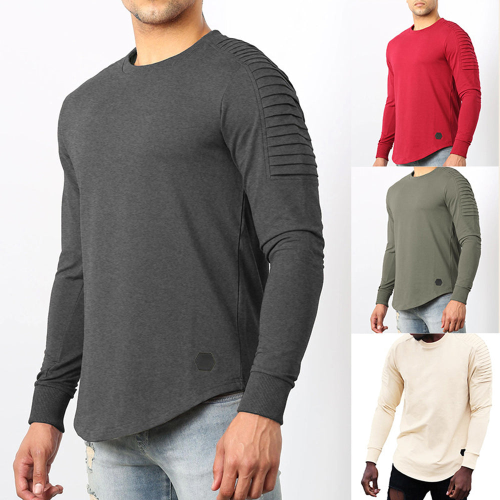 Macymars™ Men's Round Neck Solid Wrinkled Raglan Sleeve Pullover Shirt