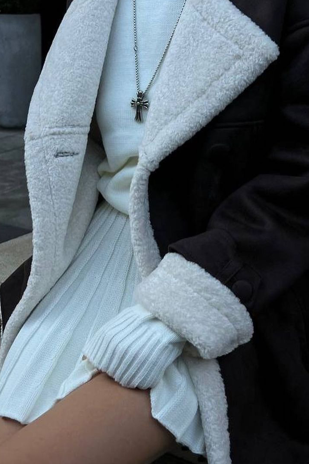 Fuzzy Lined Notch Collar Long Sleeve Suede Leather Jacket-Brown