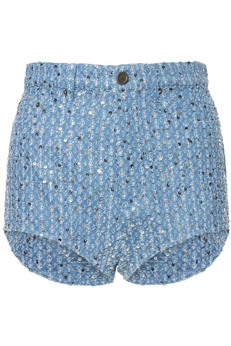 Denim Sequin Crop Jacket High Waist Shorts Matching Set-Blue