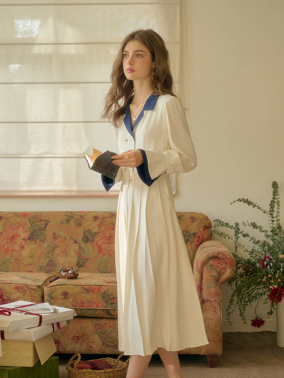 Vintage Double Breasted Colorblock Collar Dress