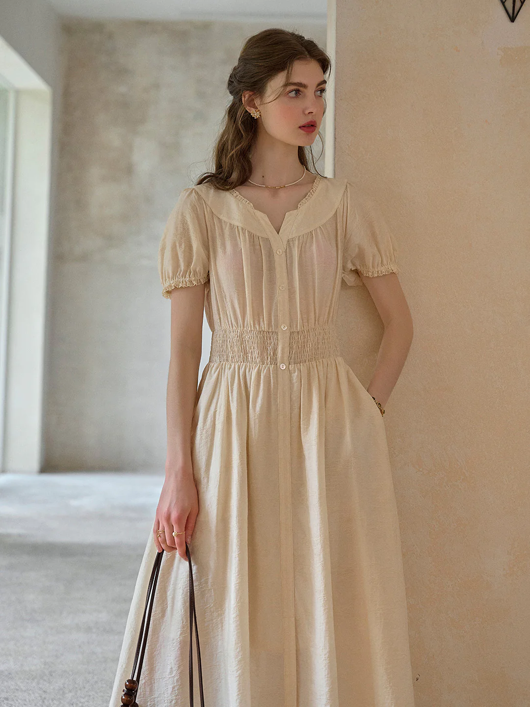 V-Neck Jacquard Lyocell Dress