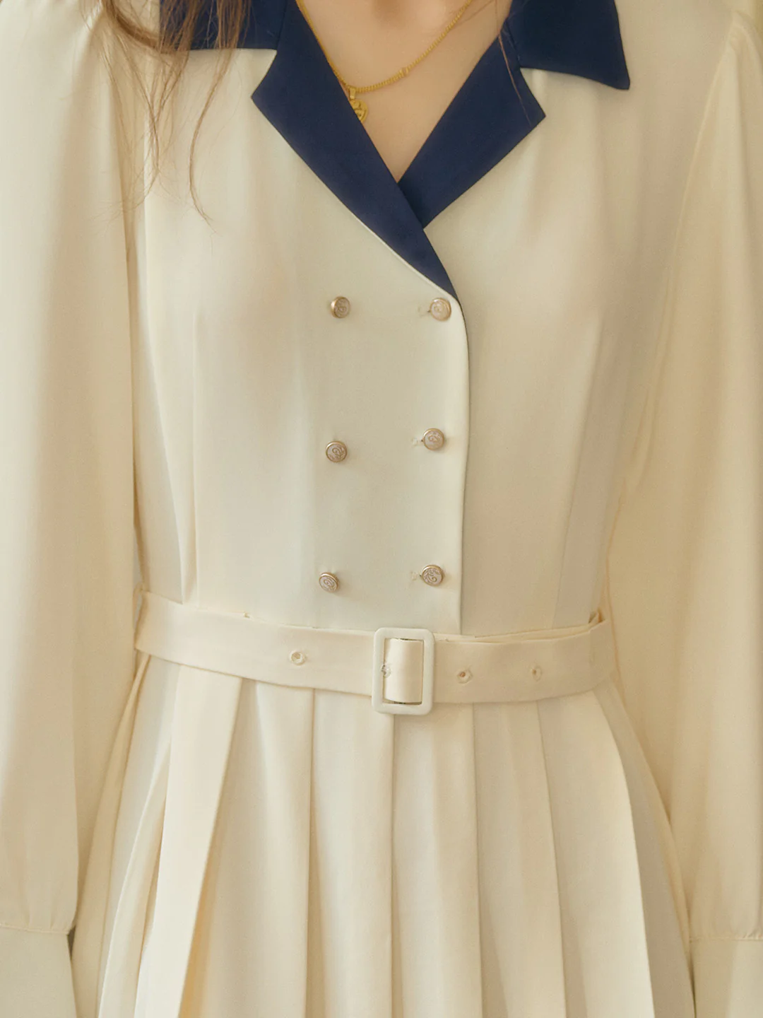 Vintage Double Breasted Colorblock Collar Dress