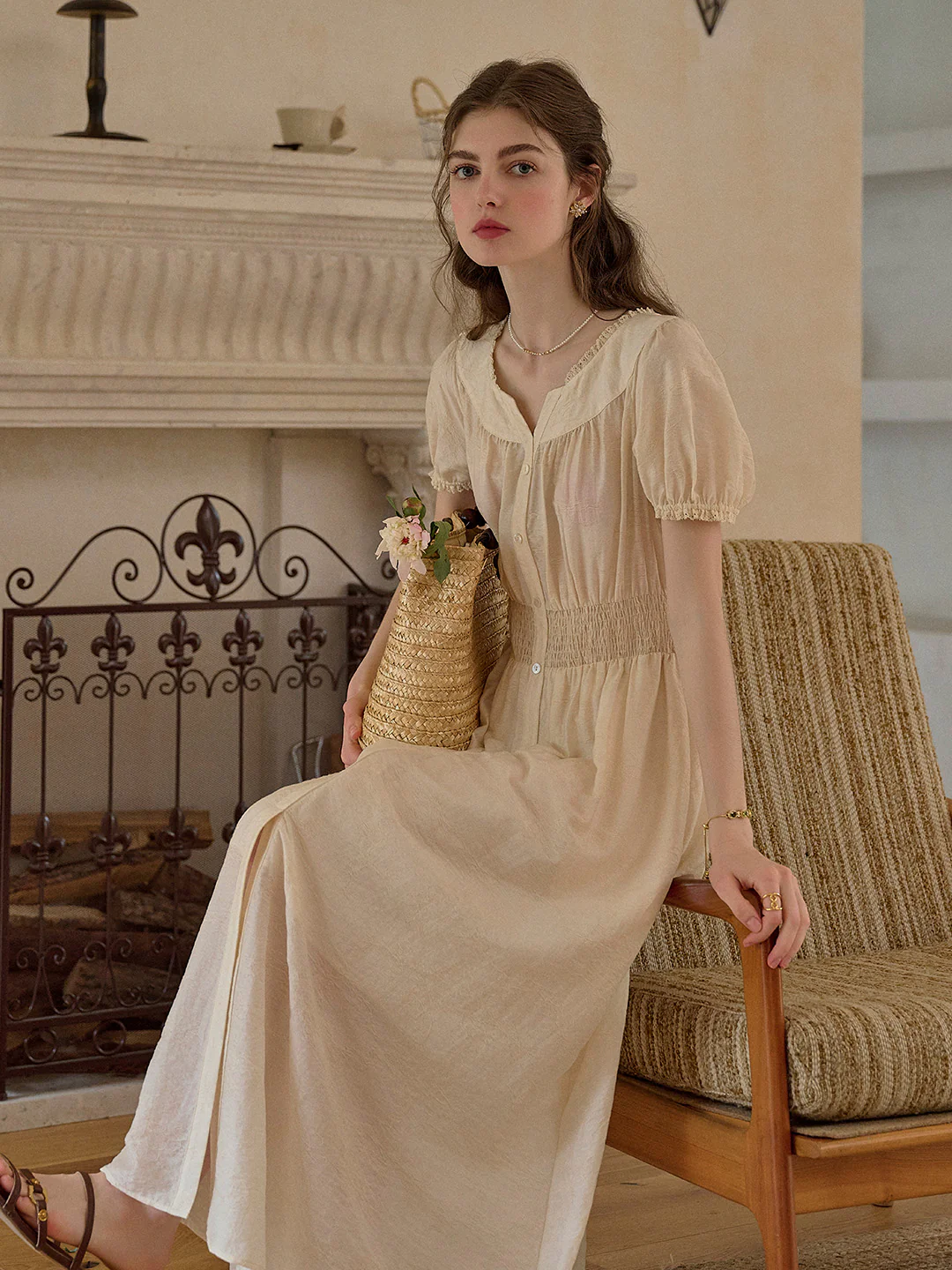 V-Neck Jacquard Lyocell Dress