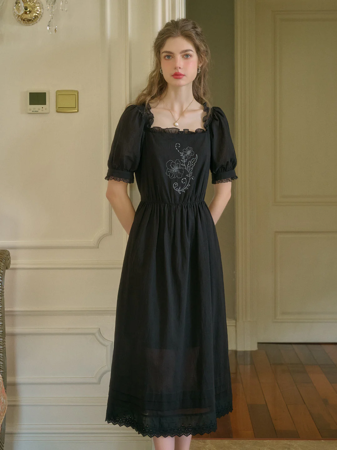 Square Neck Embroidery Dress