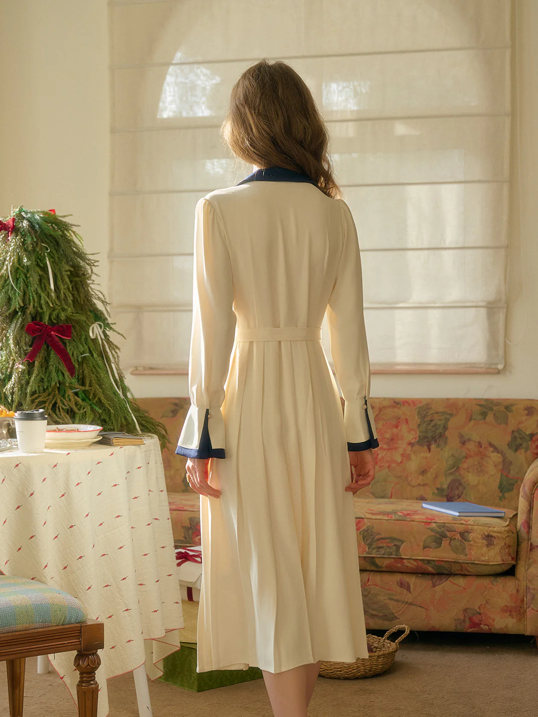 Vintage Double Breasted Colorblock Collar Dress