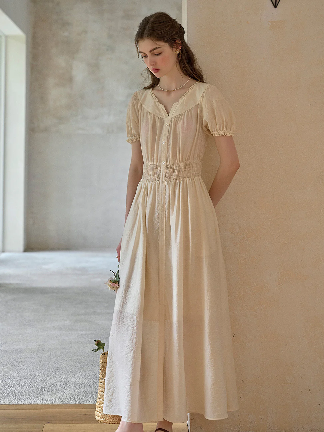 V-Neck Jacquard Lyocell Dress