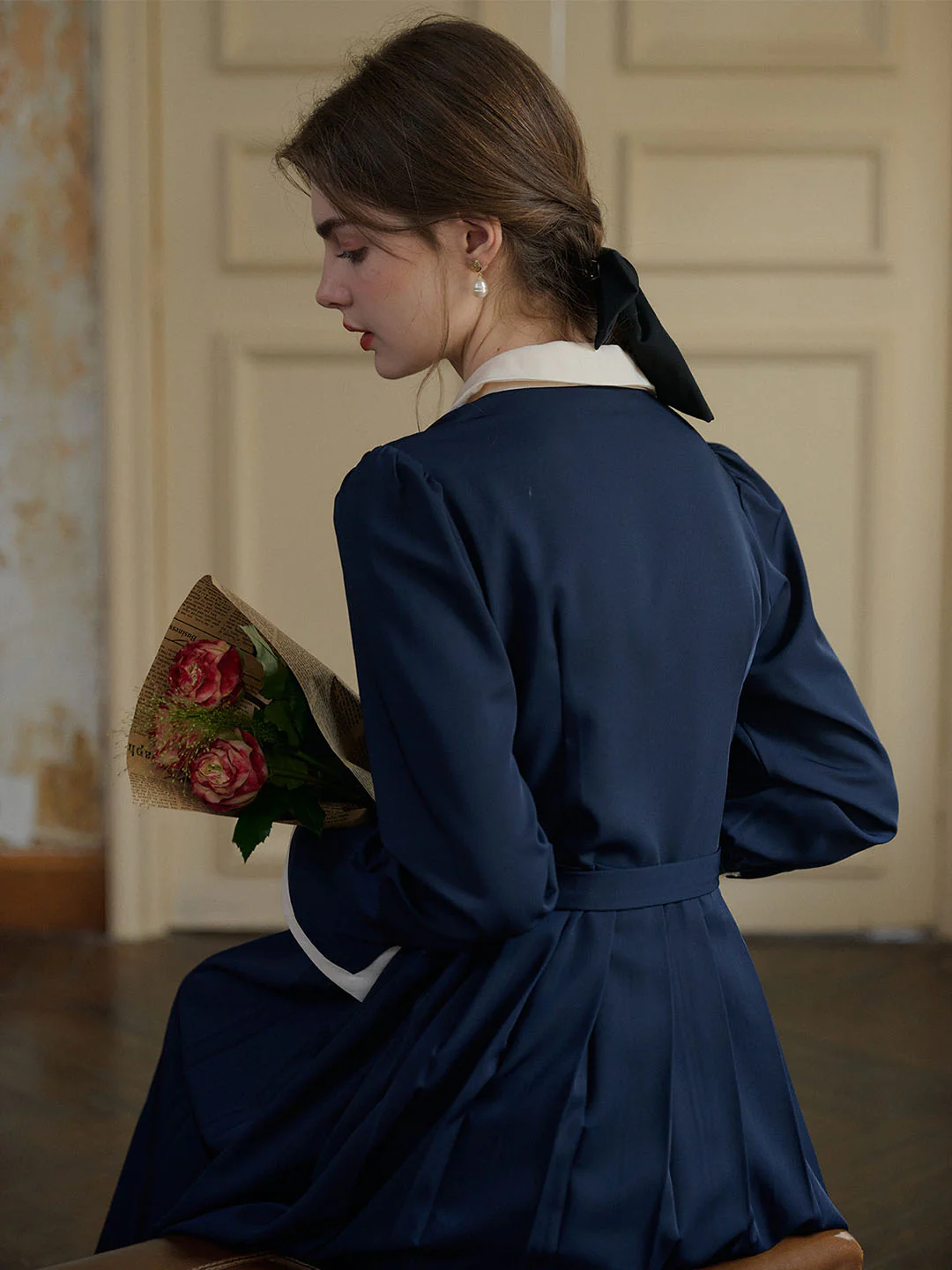 Vintage Double Breasted Colorblock Collar Dress