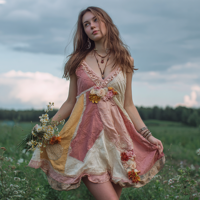 Women's Retro Floral Color Block Sleeveless Short Dress