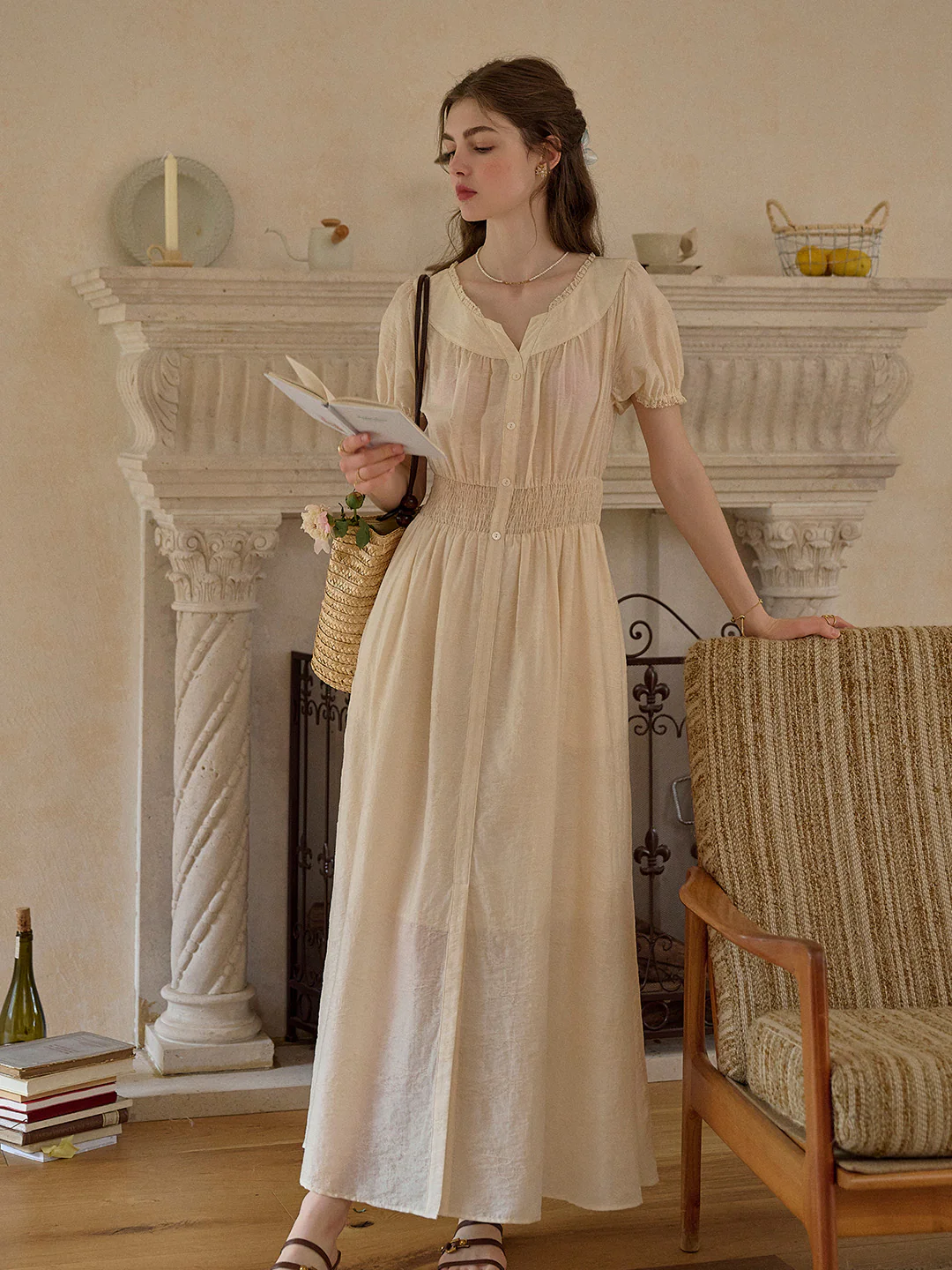 V-Neck Jacquard Lyocell Dress