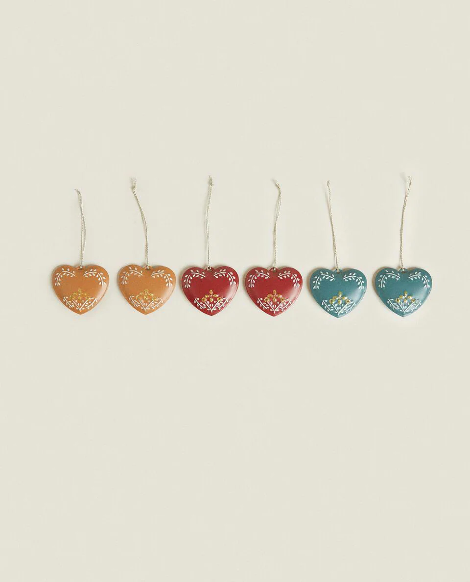 PACK OF METAL CHRISTMAS HEART DECORATION (PACK OF 6)