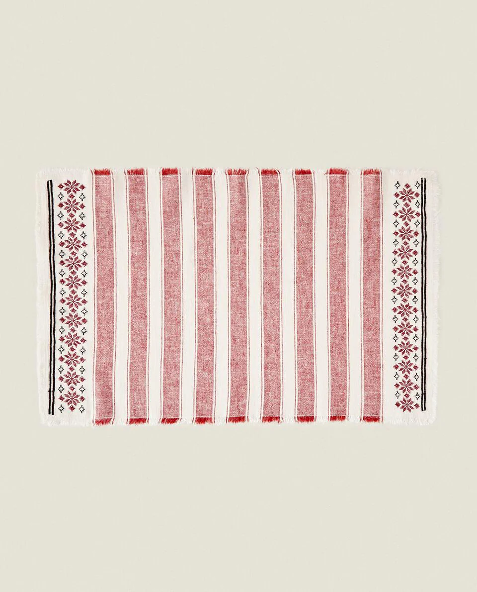 COTTON LINEN PLACEMAT WITH CHRISTMAS STRIPES