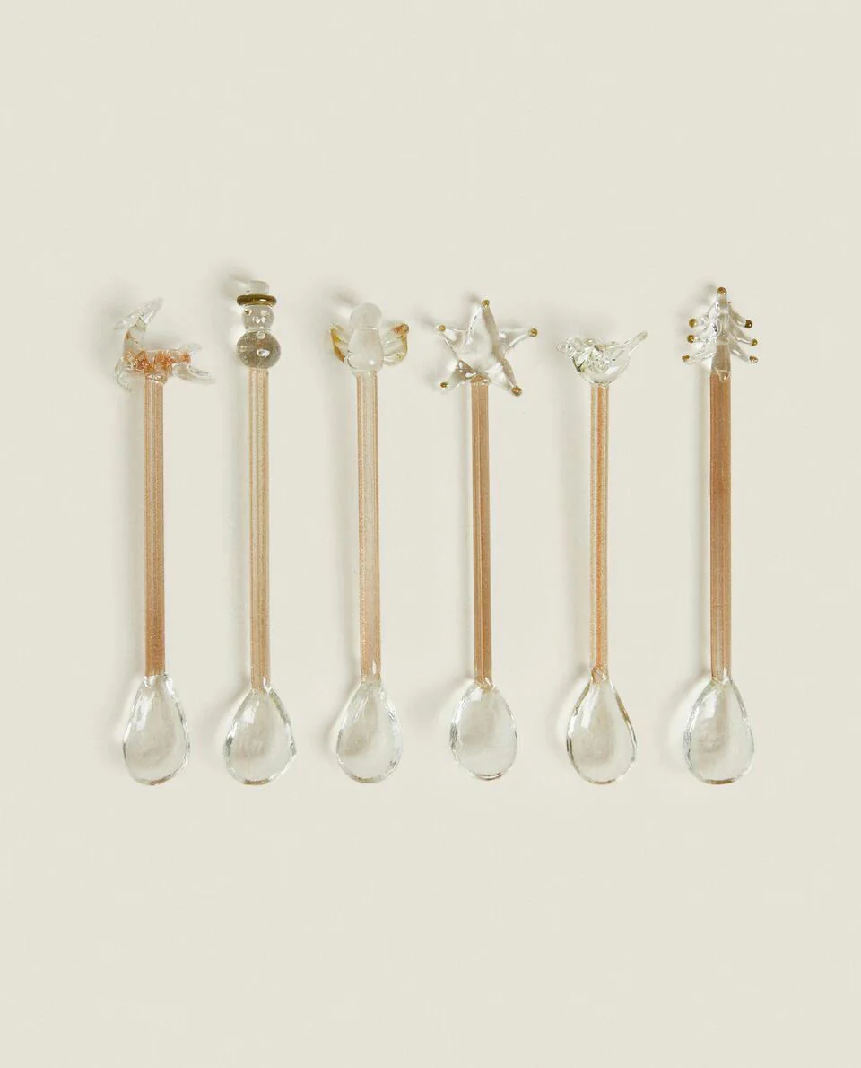 CHRISTMAS GLASS DESSERT SPOON CHARMS (PACK OF 6)