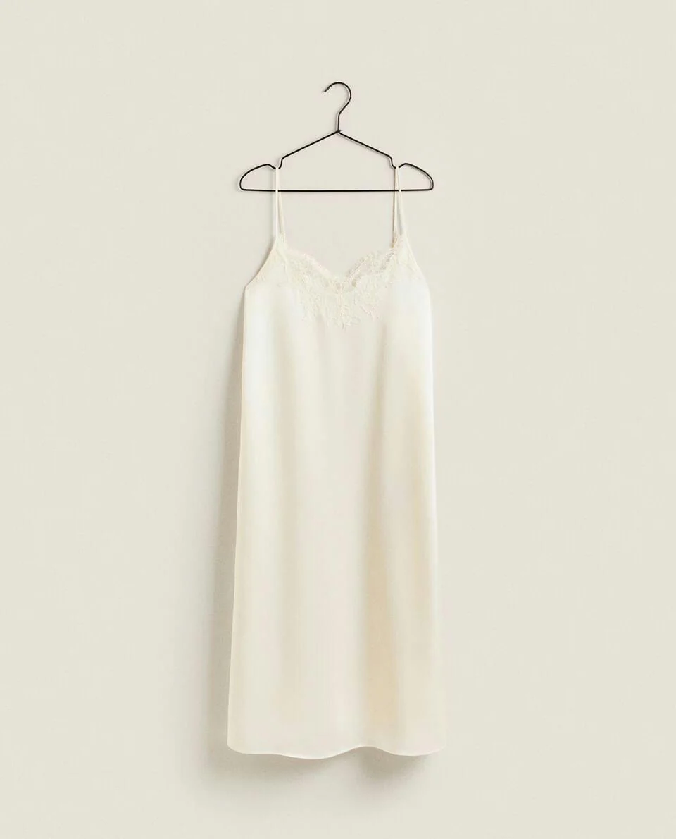 SATIN NIGHTDRESS WITH BLONDE LACE
