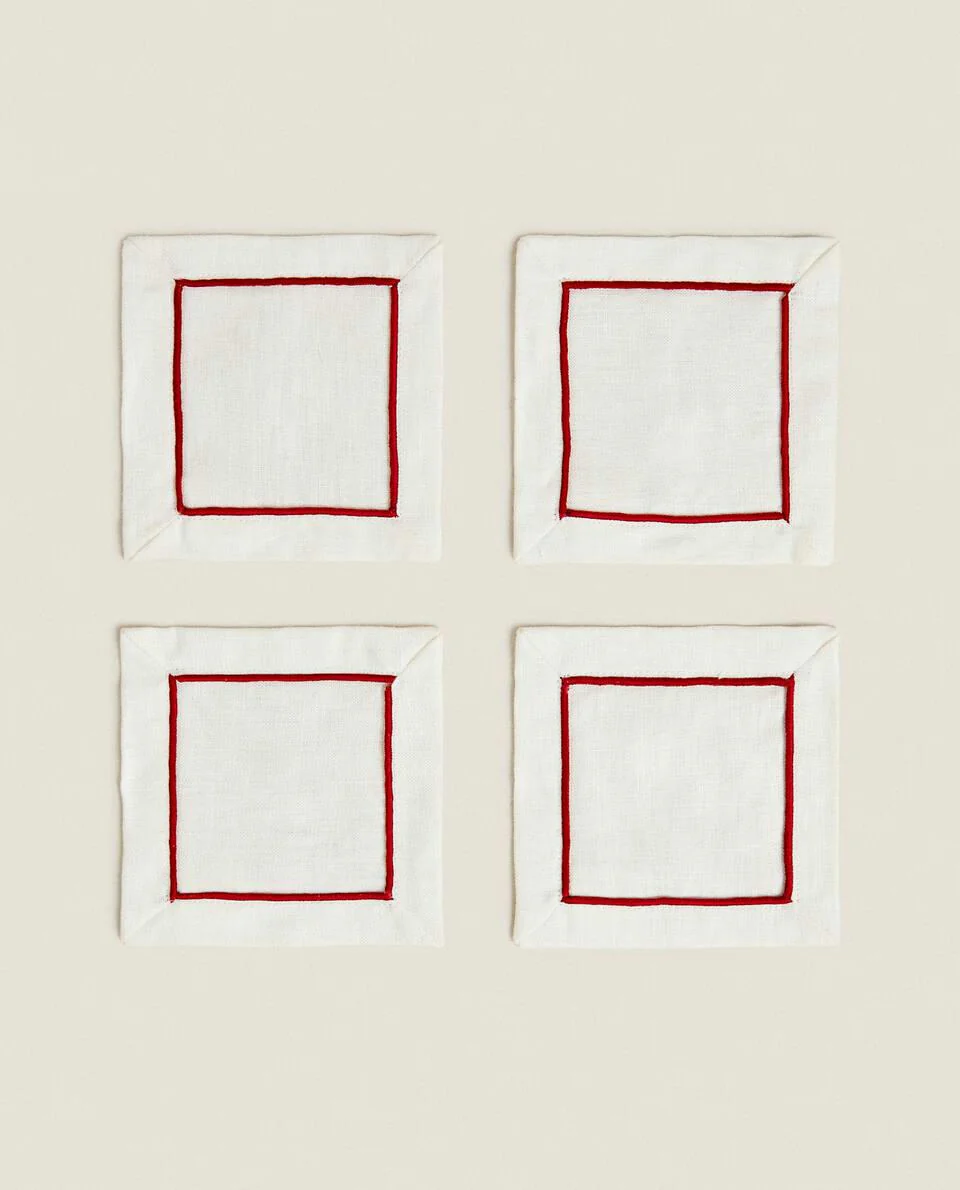 PACK OF LINEN CHRISTMAS COASTERS (PACK OF 2)