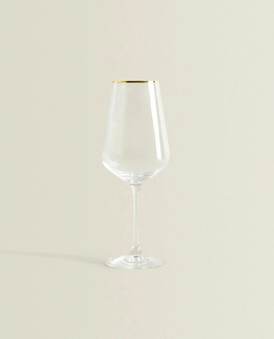 BOHEMIA CRYSTAL GOLD-RIMMED WINE GLASS