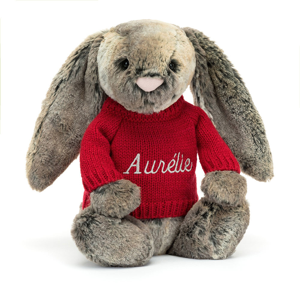 Bashful Cottontail Bunny With Personalised Red Jumper