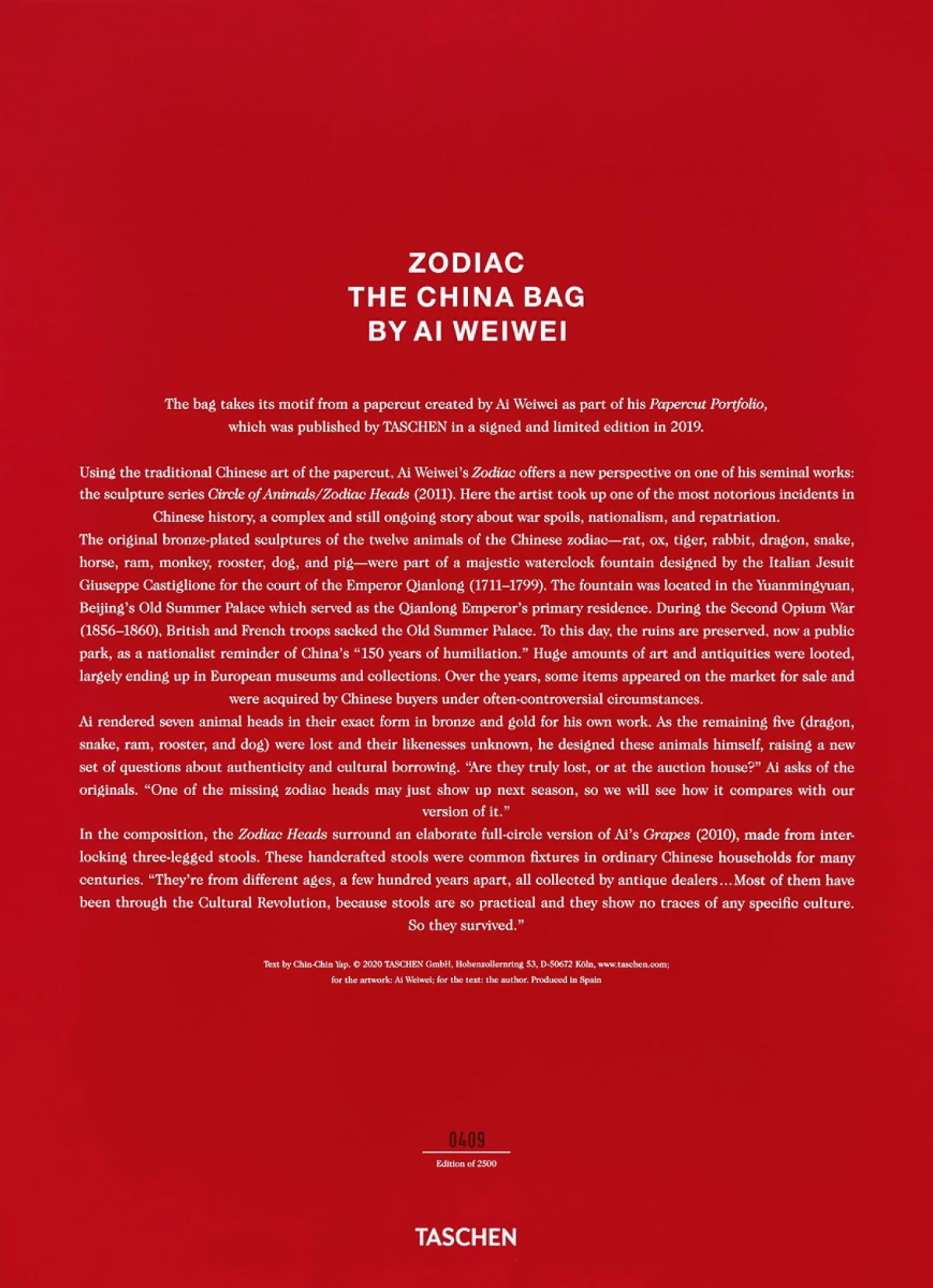 Ai Weiwei. The China Bag ‘Zodiac’