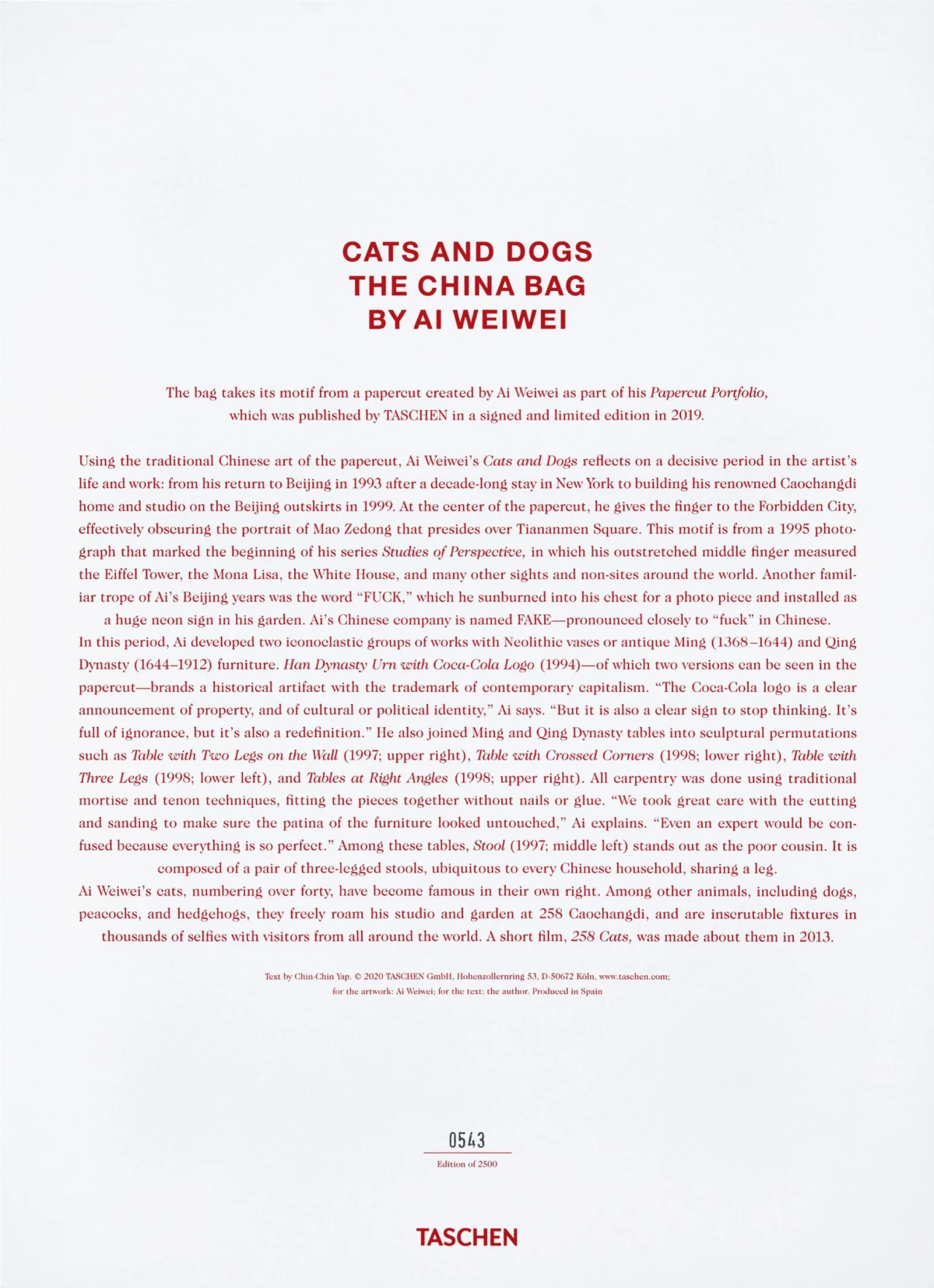 Ai Weiwei. The China Bag ‘Cats and Dogs’