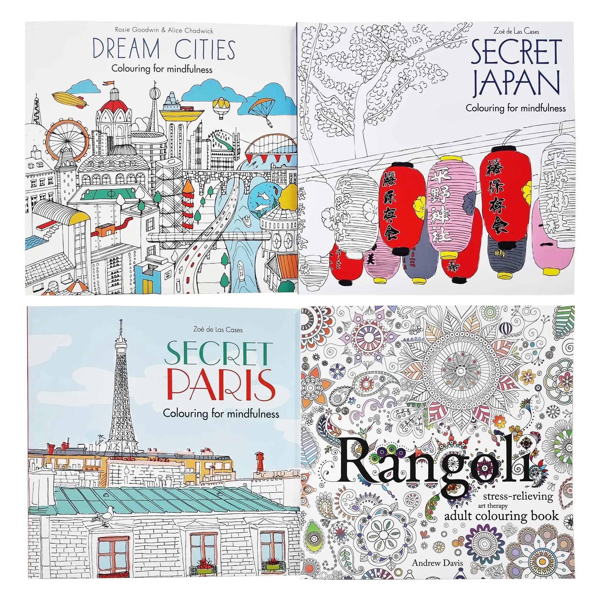 Colouring for Mindfulness 4 Books Collection Set (Rangoli, Secret Paris, Secret Japan & Dream Cities) - Non-Fiction - Paperback