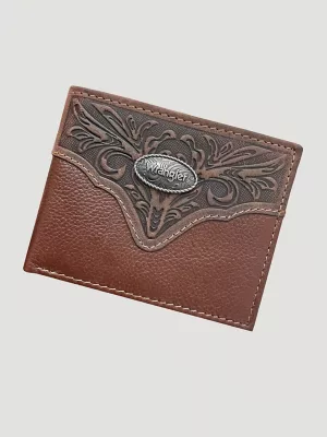 Distressed Leather and Concho Bifold Wallet:Brown:One Size