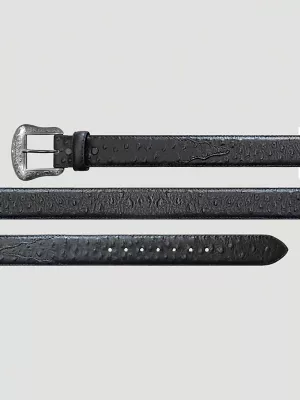 Men's Ostrich Print Leather Belt in Black