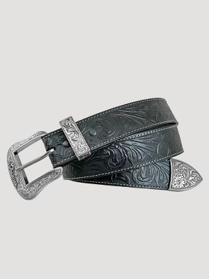 Men's 3 Piece Western Buckle Leather Belt in Black