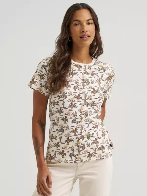 Women's Wrangler All Over Print Slim Tee in Cream Lasso