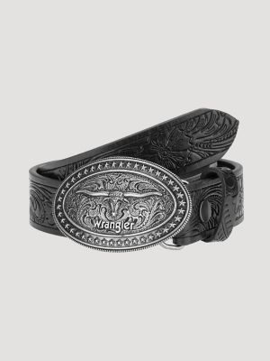 Boys Longhorn Buckle Emboss Belt:Black:L/XL
