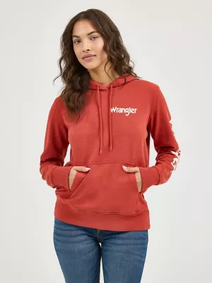 Womens Retro Logo Arm Pullover Hoodie in Rust