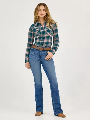 Women's Essential Flannel Plaid Western Snap Shirt in Pine Forest