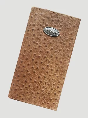 Embossed Ostrich Leather Checkbook:Tan:One Size