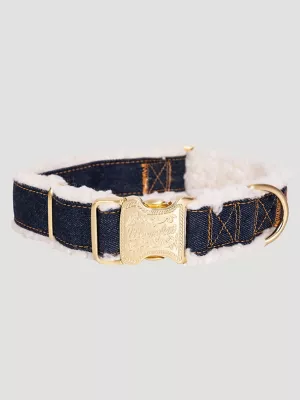 Denim Sherpa Dog Collar:Dark Blue:L