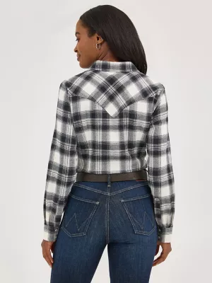Women's Essential Flannel Plaid Western Snap Shirt in Pine Forest