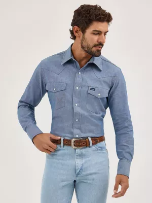 Cowboy Cut Long Sleeve Western Snap Chambray Work Shirt in Chambray Blue