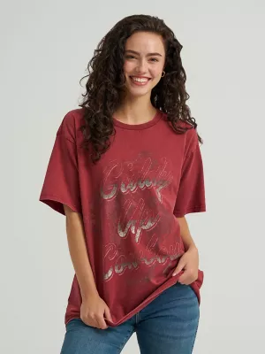 Women's Acid Wash Graphic Oversized Tee in Roan Rouge