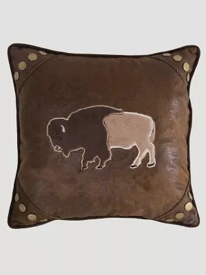 Wrangler Faux Leather Buffalo Throw Pillow:Brown:ONE SIZE