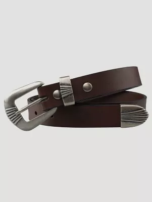 Women's Wrangler® Scallop 3 Piece Buckle Belt in Brown