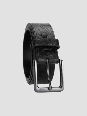 Men's Floral Embossed Belt in Black