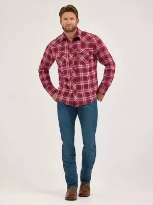 Mens Retro LS Flannel Western Snap Plaid:Holly Berry:S