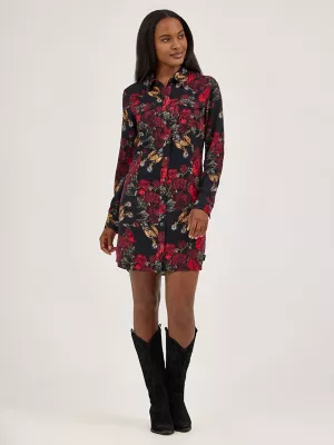 Women's Floral Western Snap Dress in Black