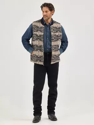Men's Sherpa Lined Jacquard Vest in Raven